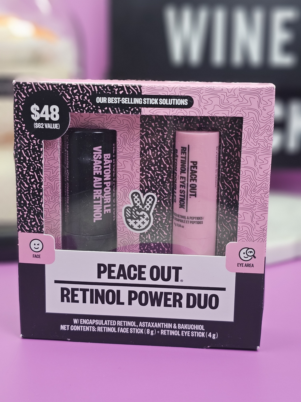 Peace Out Retinol Power Duo – Pink Retinol Face & Eye Sticks